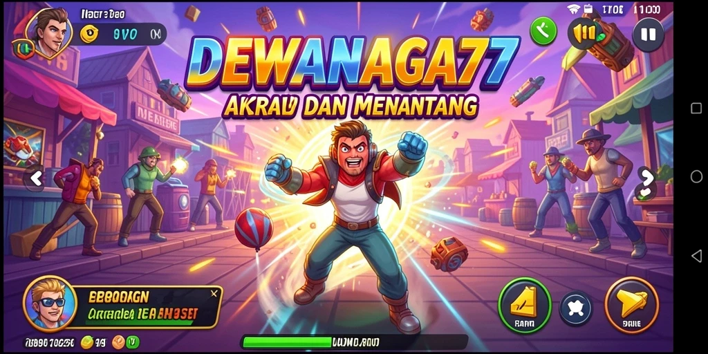 Tampilan gameplay DEWANAGA77 yang seru dalam suasana arcade.