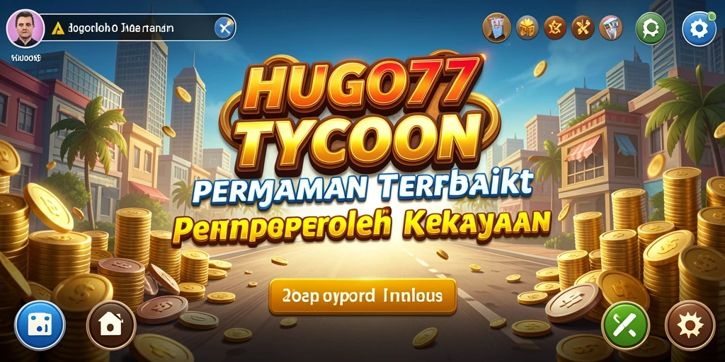 Gameplay HUGO77 menampilkan aksi membangun dan mengelola bisnis.